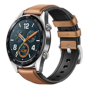 Huawei Watch GT 46,5 mm silber am Leder-Silikonarmband saddle brown verkaufen